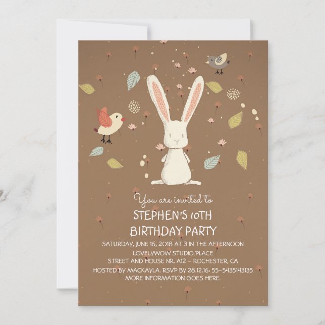 rabbit - bunny woodland birthday party invitation (Front)