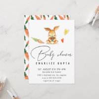 Rabbit carrot heart Baby Shower Invite girl pink