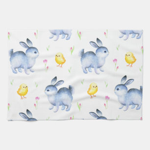 Rabbit & Chicks Lover Gift, Happy Easter Pattern Tea Towel