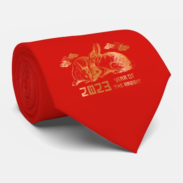 Rabbit Chinese Zodiac Lunar New Year Tie (Rolled)