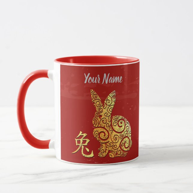 Rabbit Chinese Zodiac Sign Golden Horoscope Mug (Left)
