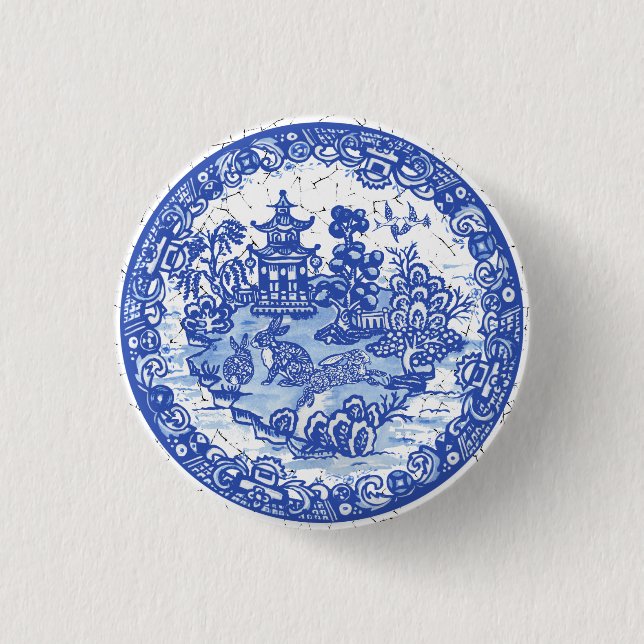 Rabbit Chinoiserie Blue White Willow Unique 3 Cm Round Badge (Front)