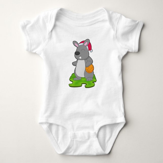 Rabbit Christmas Basketball Baby Bodysuit (Front)