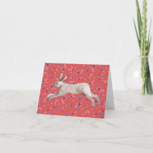 Rabbit Christmas Card Red Floral, Hoppy Christmas
