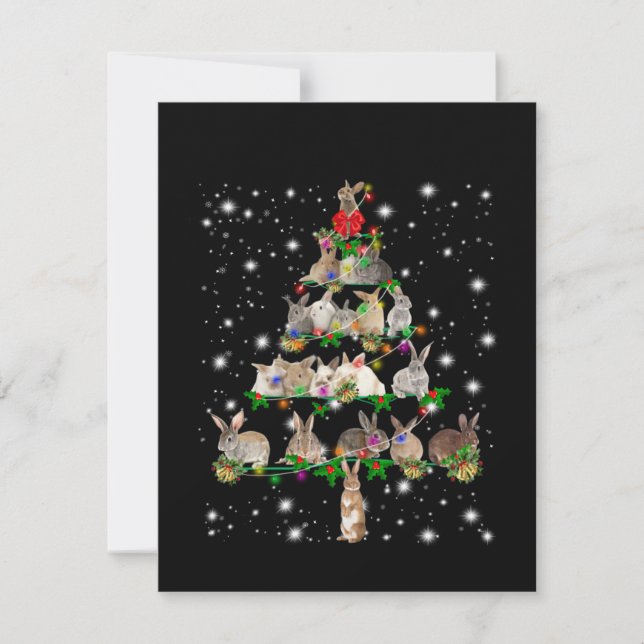 Rabbit Christmas Tree Covered By Flashlight Thank You Card (Front)