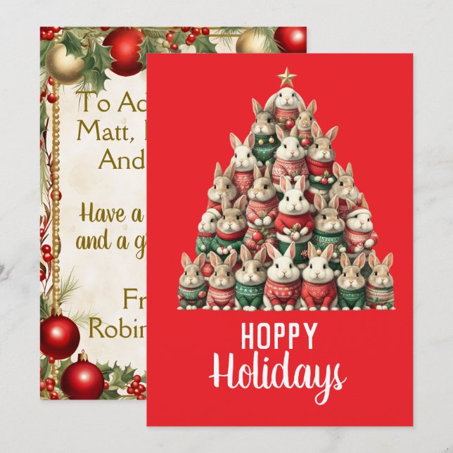 Rabbit Christmas Tree Hoppy Holidays Card (Front/Back)