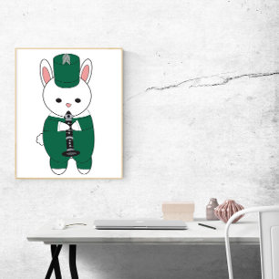 Rabbit Clarinet Marching Band Green White Poster