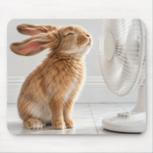 Rabbit Cooling Off in Front of White Fan Mouse Pad