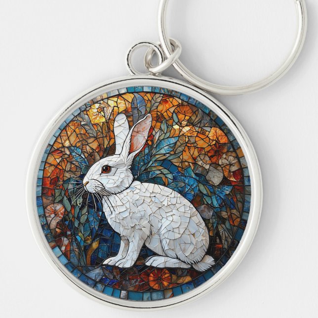 Rabbit Decorative Stained Glass Key Ring (Front)