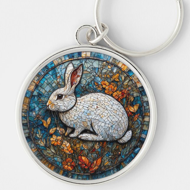 Rabbit Decorative Stained Glass Key Ring (Front)