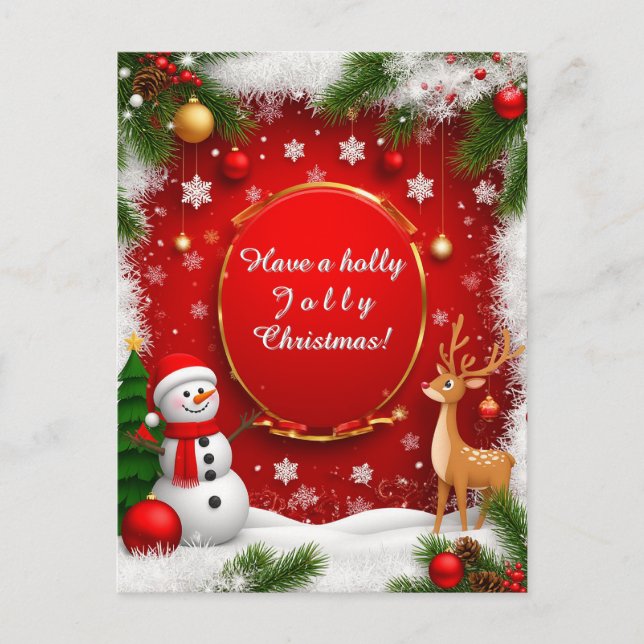 🎄❄️ Rabbit & Deer Winter Forest Holiday Magic Postcard (Front)