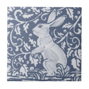 Rabbit Denim Blue White Botanical Dedham Delft Ceramic Tile