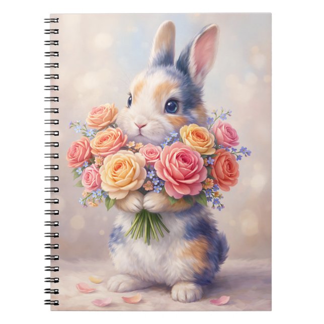 Rabbit design notebook with flowers / spiral noteb (Front)