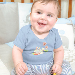 Rabbit Draw With Carrot Cartoon  Baby Bodysuit