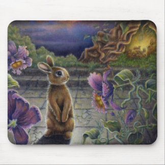Rabbit Dreams Mousepad Fantasy Flowers Bunnies