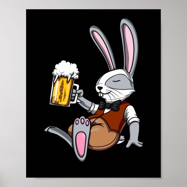 Rabbit Drinking Beer Bunny Funny Party Poster (Front)