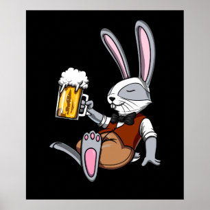 Rabbit Drinking Beer Bunny Funny Party Poster