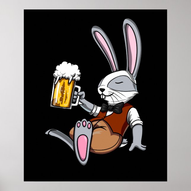 Rabbit Drinking Beer Bunny Funny Party Poster (Front)
