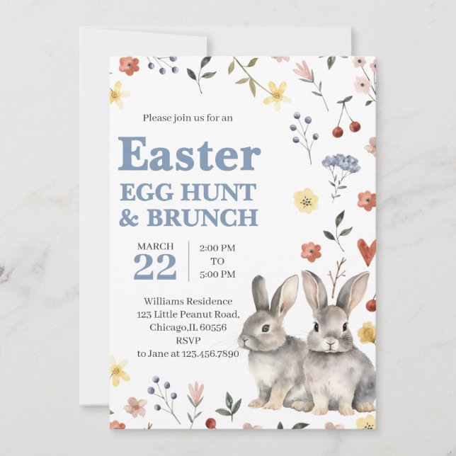 Rabbit Easter Brunch Party Invitation (Front)