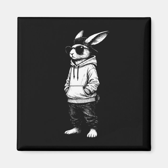 Rabbit Easter Bunny Face With Sungles Cap Easter D Magnet (Front)
