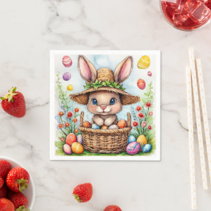 rabbit Easter Eggs, Nest and White Daffodils Napkin