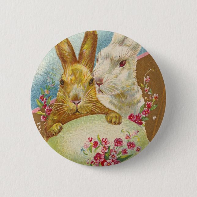 Rabbit Easter Greetings Vintage 6 Cm Round Badge (Front)