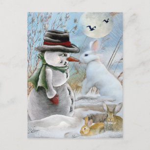 Rabbit Eating Snowman's Nose Postcard