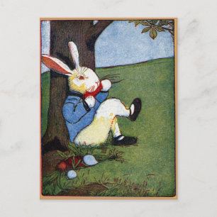 Rabbit Eating Veggies Under Tree Postcard