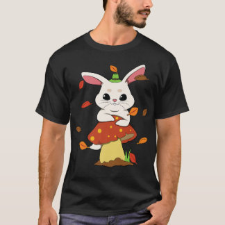 Rabbit Falling Leaves In Autumn MushroomT-Shirt T-Shirt