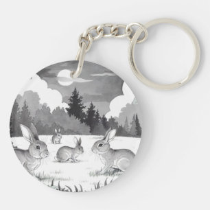 Rabbit Family Round Acrylic Keychain
