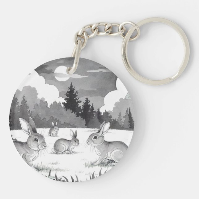 Rabbit Family Round Acrylic Keychain (Back)