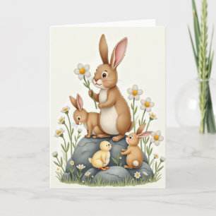 Rabbit Family Springtime Scene Card