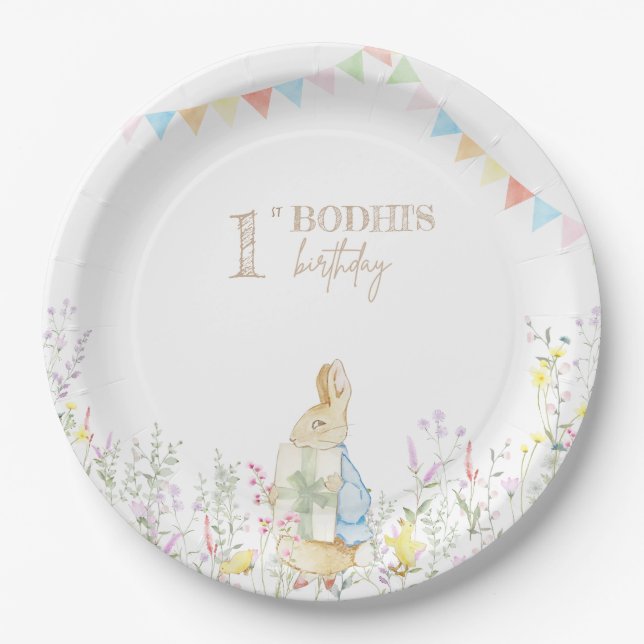 Rabbit First Birthday Paper Plate (Front)