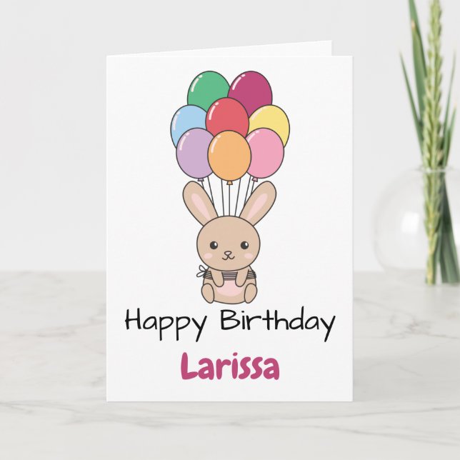Rabbit Flies Up With Colourful Balloons Card (Front)
