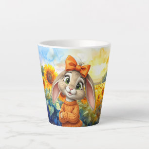 Rabbit floppy ears field of sunflowers latte mug