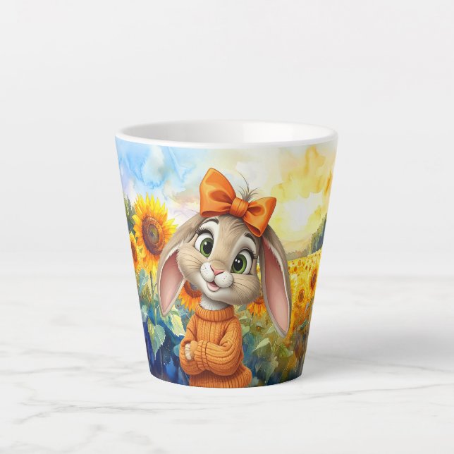 Rabbit floppy ears field of sunflowers latte mug (Front)