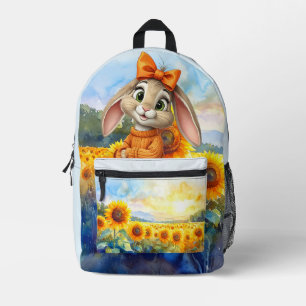 Rabbit floppy ears field of sunflowers printed backpack