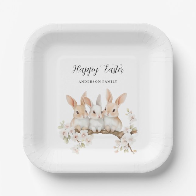 Rabbit Floral Watercolor Easter  Paper Plate (Front)