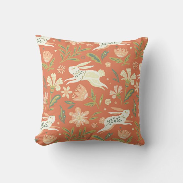 Rabbit Florals Throw Pillow (Front)