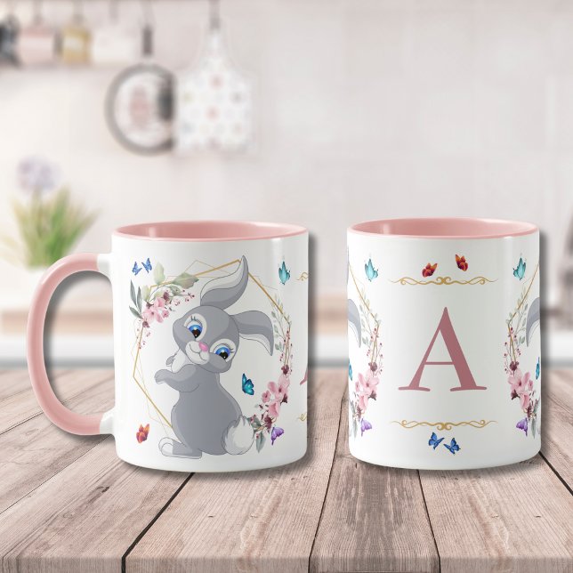 Rabbit Flower Butterflies Themed Monogram Mug (Creator Uploaded)
