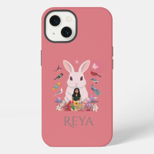 Rabbit, Flowers & Birds Personalised Design iPhone Case (Back)