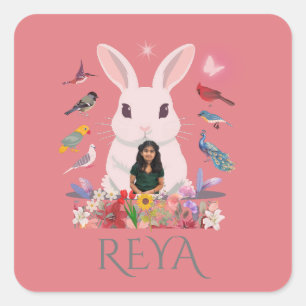 Rabbit, Flowers & Birds  Personalized Design Square Sticker