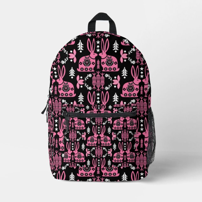 Rabbit Folk Art Home Decor Printed Backpack (Front)