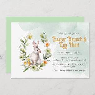 Rabbit Foral Easter Brunch Egg Hunt Invitation