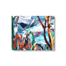 Rabbit Garden Stained Glass on Wrapped Canvas Art