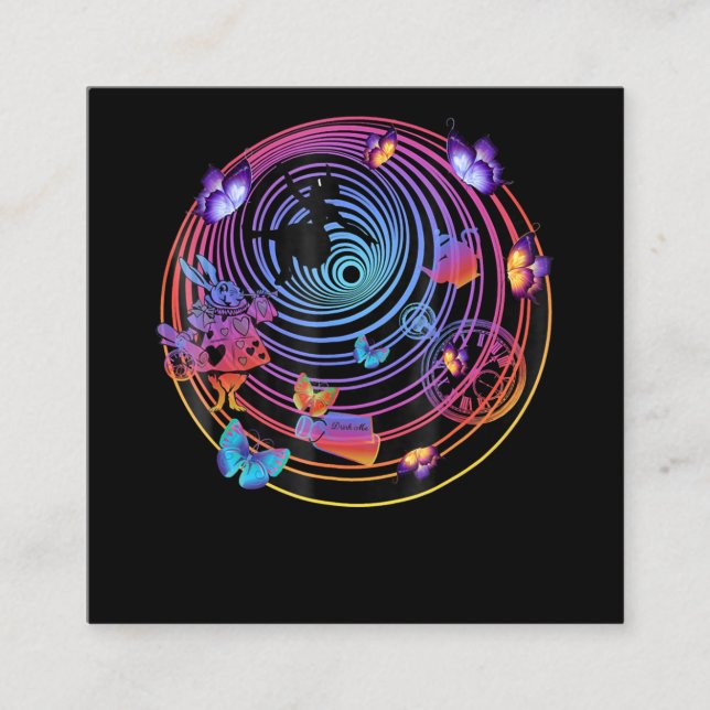 Rabbit Gift | Alice In Wonderland Square Business Card (Front)