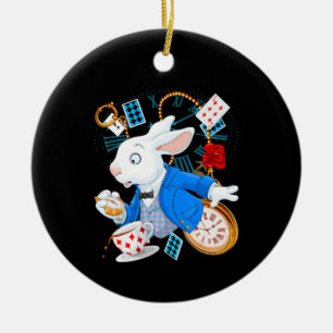 Rabbit Gift   Alice In Wonderland  - White Rabbit Ceramic Ornament