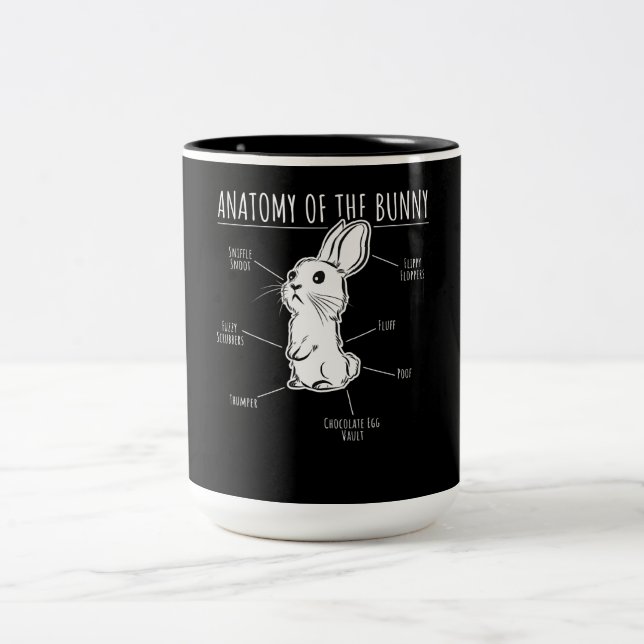 Rabbit Gift |Anatomy Of Bunny Cute Rabbit Pet Love Two-Tone Coffee Mug (Center)
