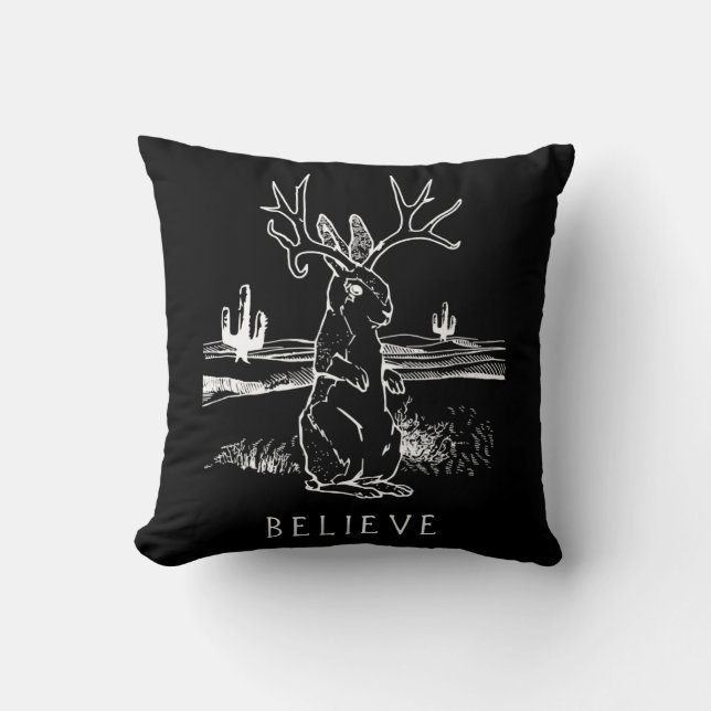Rabbit Gift | Believe Jackalope Cushion (Front)