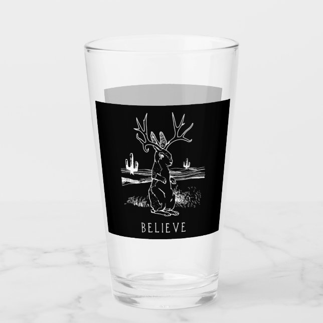 Rabbit Gift | Believe Jackalope Glass (Front)